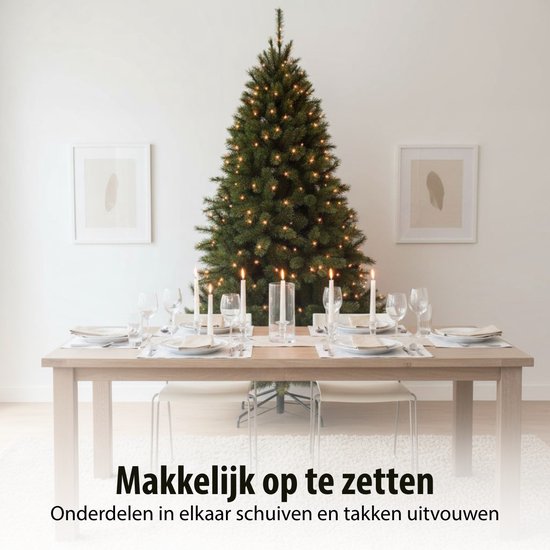 Triumph Tree Bristlecone Kunstweihnachtsbaum – Weihnachtsbaum mit Beleuchtung und 240 LED-Lämpchen – Kunstbaum mit Scharnierkonstruktion – H 215 x Ø 127 cm – Dunkelgrün – Für den Innenbereich