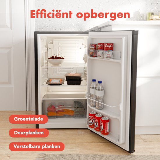 KitchenBrothers Tischkühlschrank - 88L - Freistehend - Schwarz - Kompakter Minikühlschrank mit verstellbaren Ablagen