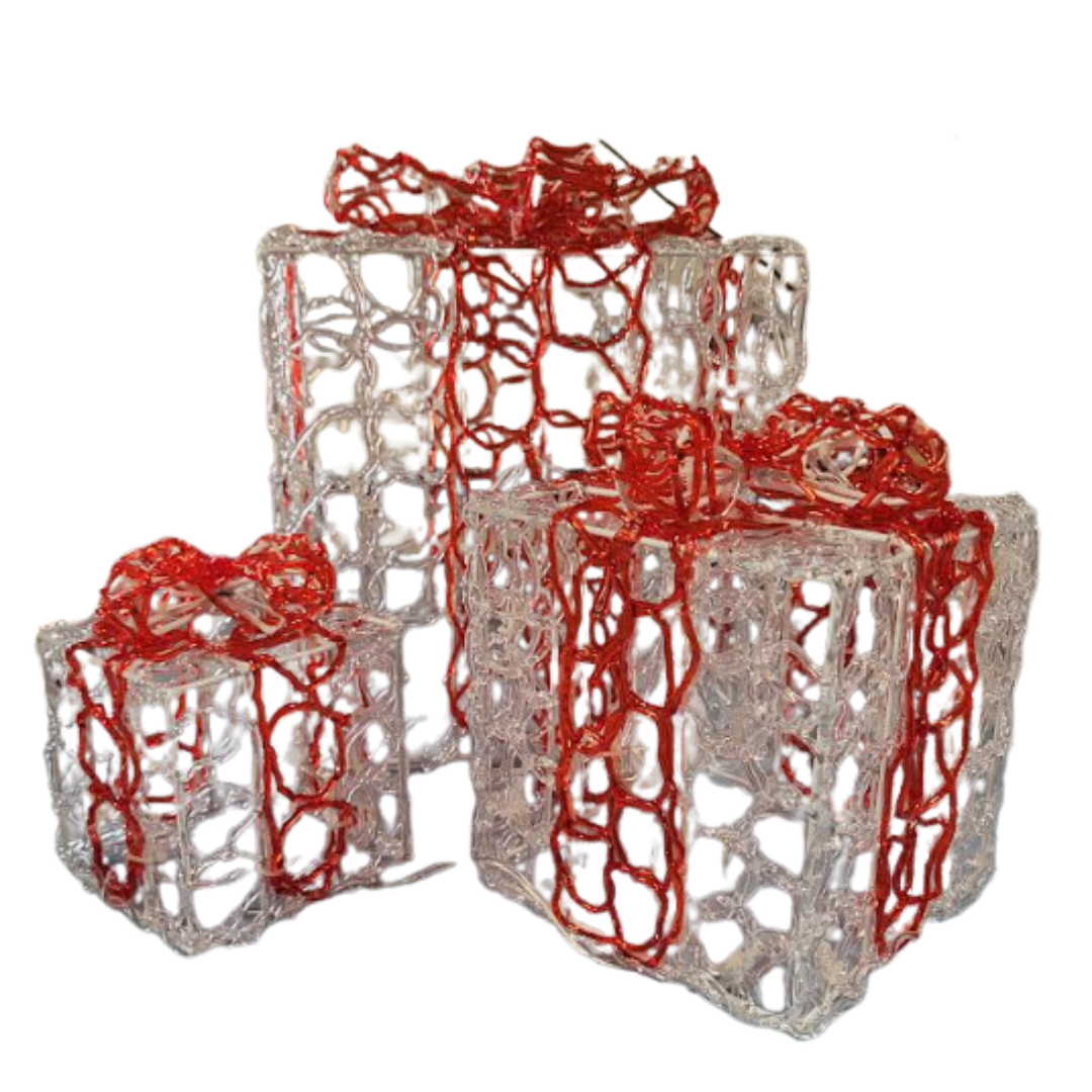 SPLENDEO 3er-Set Leuchtgeschenke - 1 groß 1 mittel 1 klein - Acryl - 60 Glühbirnen - weiße LED