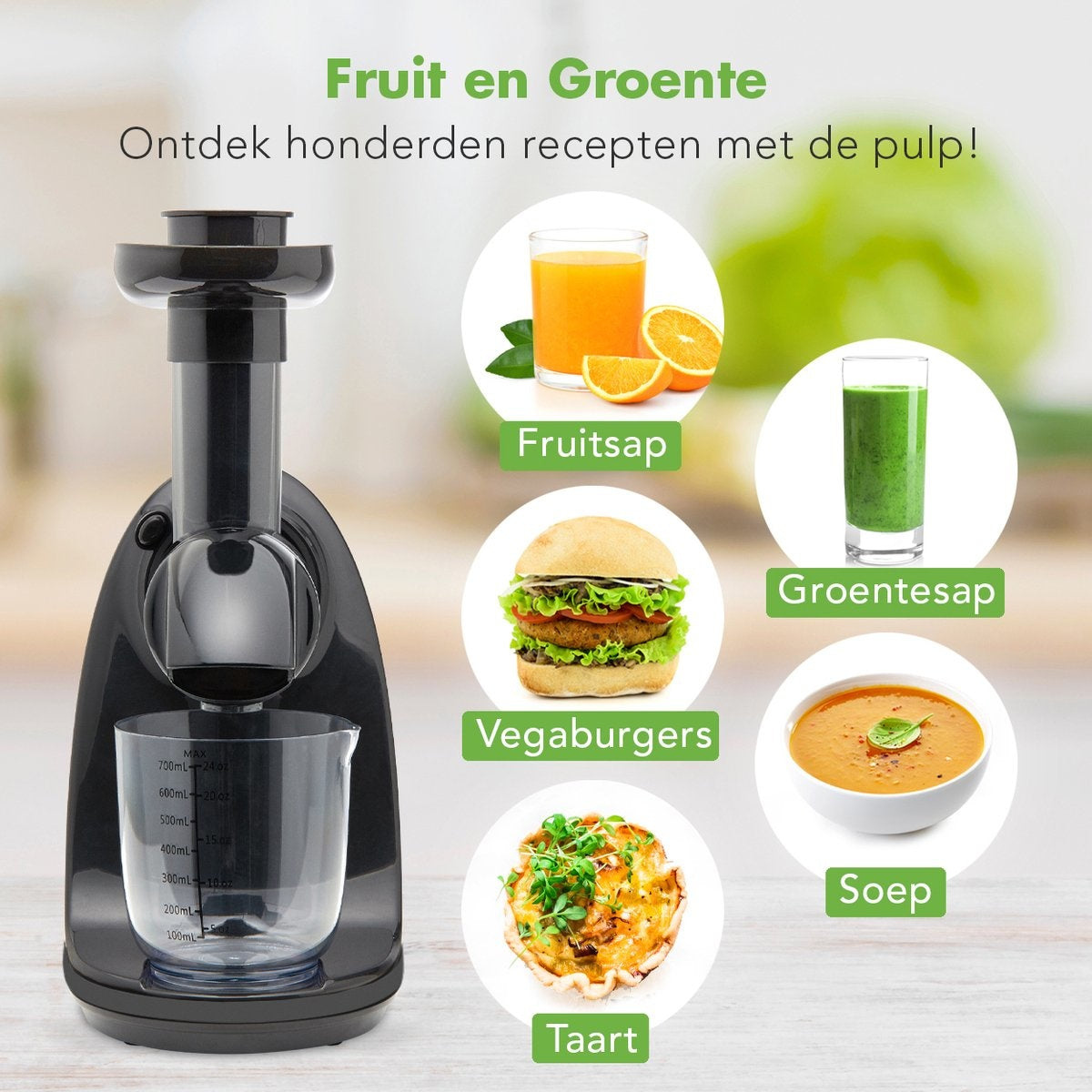 KitchenBrothers Slowjuicer - Entsafter - 700ml - Schwarz