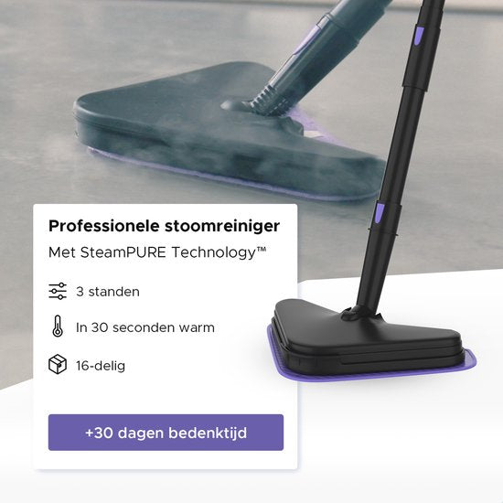 Motionflow 16-in-1 Dampfreiniger - Fleckenreiniger - Handdampfer zur Tiefenreinigung von Boden, Sofa, Bad und Teppich - Dampfmop - Teppichreiniger - Dampfreiniger Schwarz