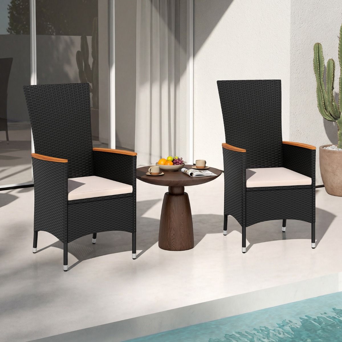 Coast Gartenstuhl-Set – hohe Rückenlehne – abnehmbare Kissen – 2er-Set – schwarz