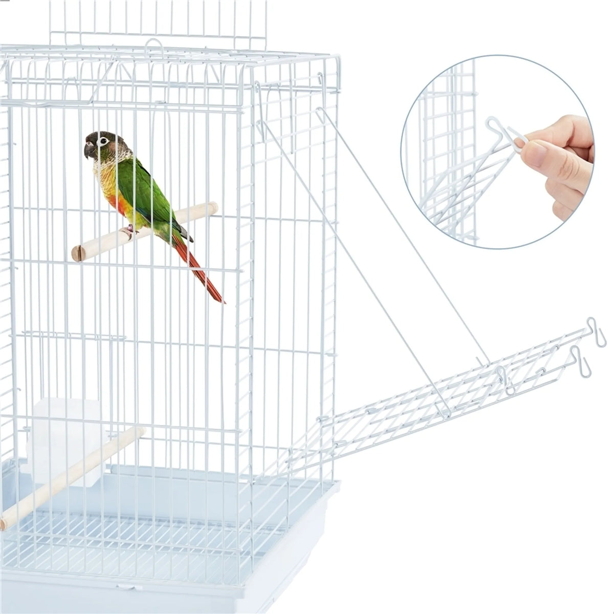 Yaheetech Vogelkäfig mit Spielzeug - 40 x 40 x 58 cm - Ausgestattet mit extra Öffnung an der Oberseite und ausziehbarem Tablett und 4 hölzernen Sitzstangen - Für Sittiche und Kanarienvögel - Schwarzes Metall und Holz