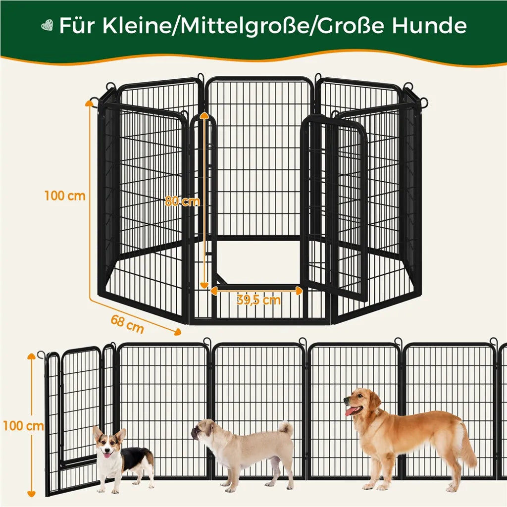 Yaheetech Welpenauslauf 8 Elemente 100 x 68 cm – Schwarz – Zusammenklappbarer Hundeauslauf mit Tür für Welpen und kleine Haustiere
