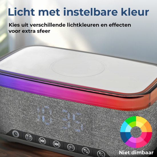 Denver Wecker mit kabellosem Ladegerät - Weißes Rauschen - Digitaler Wecker - Bluetooth - FM-Radio - Dualer Alarm - Dimmer - CRQ225
