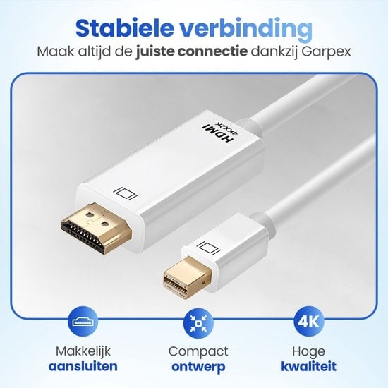 GarpexÂ® Mini DisplayPort zu HDMI Kabel - Mini DP zu HDMI Kabel - HDMI Kabel - 4K 30Hz Ultra HD - Weiß - 1.8 Meter