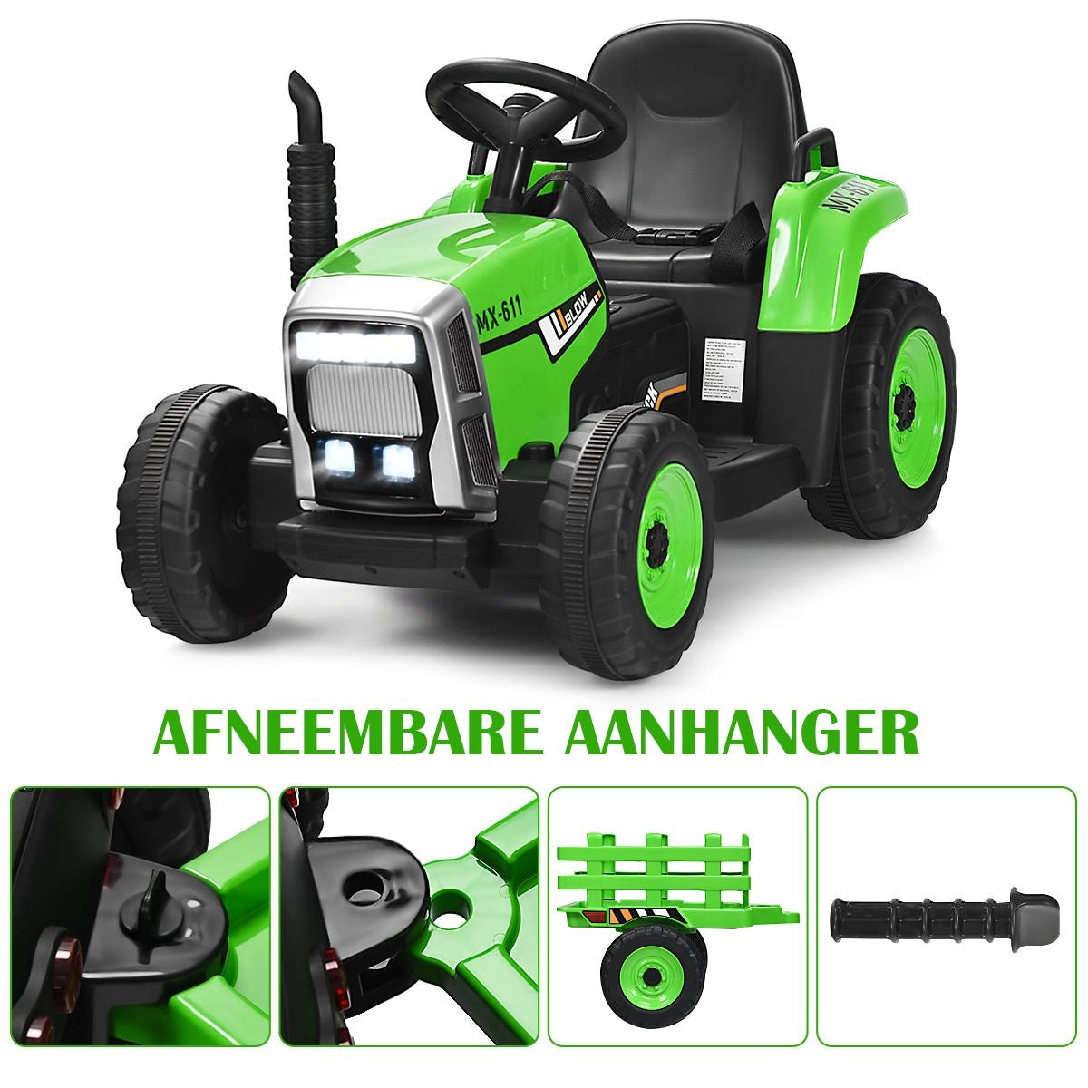 Coast Kindertraktor mit Anhänger - 3 Gänge 12V - Grün