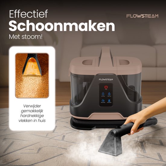 FLOWSTEAM® 6-in-1 Dampfreiniger PRO - Teppichreiniger - Fleckenreiniger - Handdampfer - Sitzreiniger - 100°C Dampf - 4 Dampfmodi - 90 Minuten Dampf - 5M Kabel