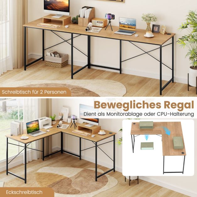 Coast L-förmiger Eckschreibtisch – Auf 240 cm erweiterbar – Monitorhalterung – Naturfarben