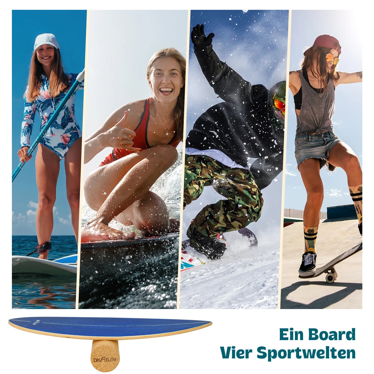 DH FitLife Surfin Balance Board aus echtem Holz – Indoor-Surfbrett mit Rocker-Form für Gleichgewicht und Koordination