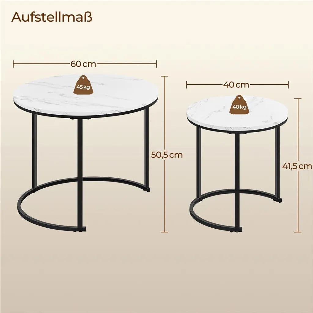 Yaheetech Couchtisch-Set, 2er-Set – Weiß – Rund – Ø 60 x 50,5 cm und Ø 40 x 41,5 cm