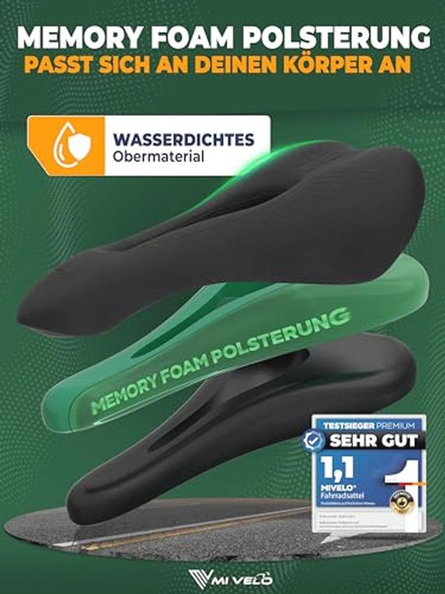 MIVELO Comfort Pro Fahrradsattel für Damen und Herren – Ergonomischer Memory-Schaum – Schwarz