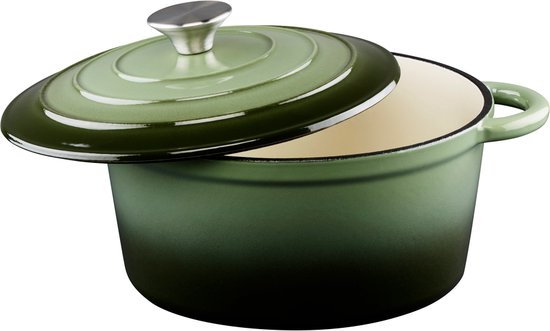 alpina Gusseisen-Kasserolle mit Deckel - Auflaufform ⌀ 24 cm - Alle Wärmequellen - Grün
