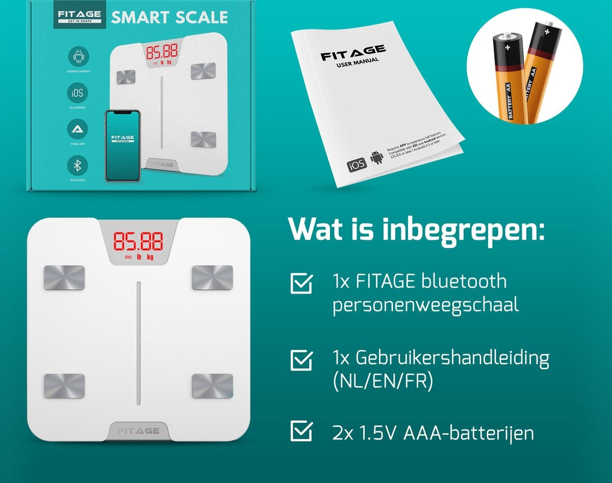 FITAGE Smart Scale mit 17-facher Körperanalyse - FITAGE App - Schwarz
