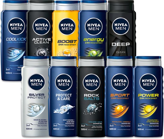 NIVEA MEN Active Clean Duschgel - 3-in-1 Duschgel mit natürlicher Aktivkohle - Shampoo - Fertigpackung - 6 x 500 ml