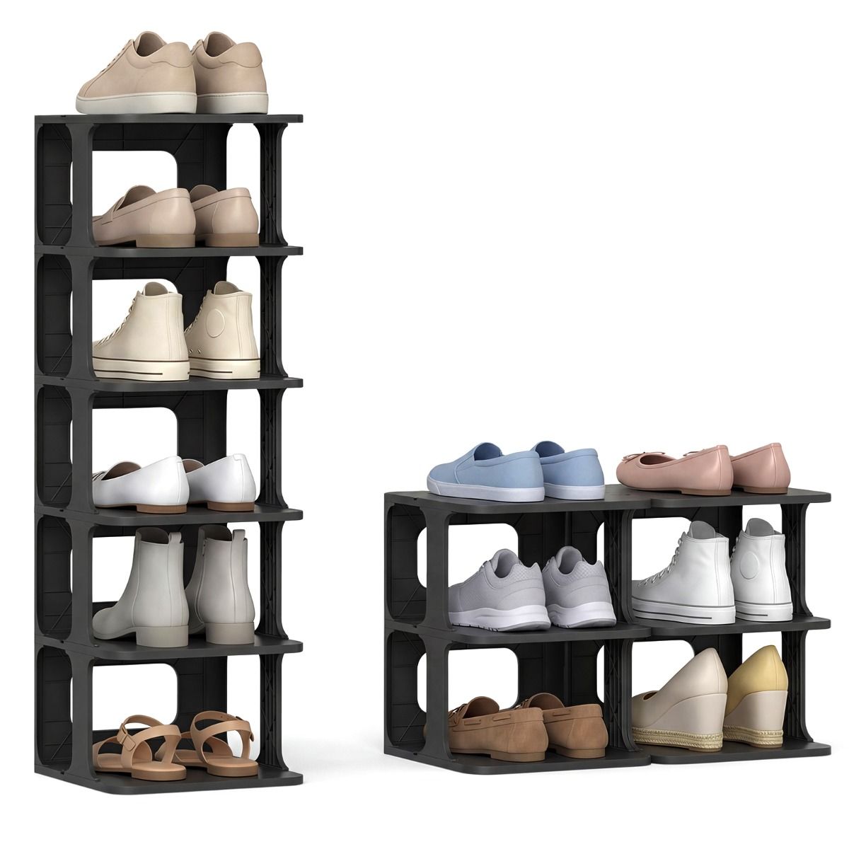 Coast stapelbares Schuhregal – 6 Ebenen – vertikal oder horizontal einsetzbar – schwarz