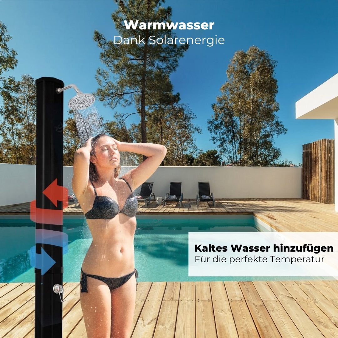 LifeGoods Outdoor-Dusche - Solar - 360° drehbarer Duschkopf - 35L - Schwarz