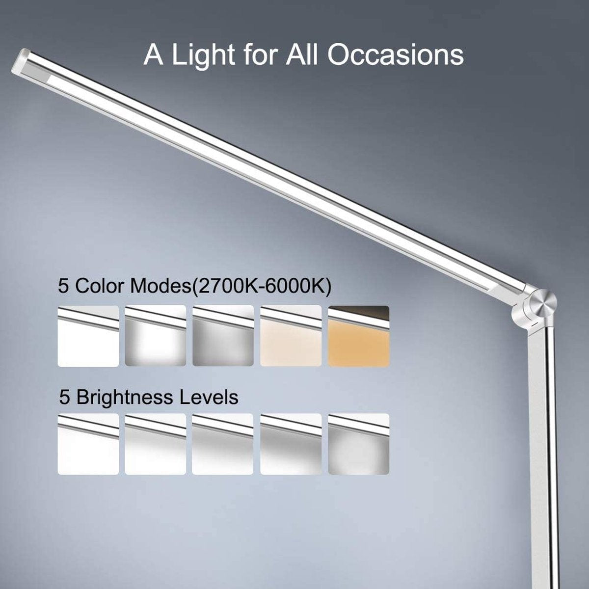 Fuegobird EK009 LED-Schreibtischlampe - kabelgebunden - kabelloses Laden für Telefon - dimmbar - klappbar - Smart Touch - Qi-Technologie - weiß