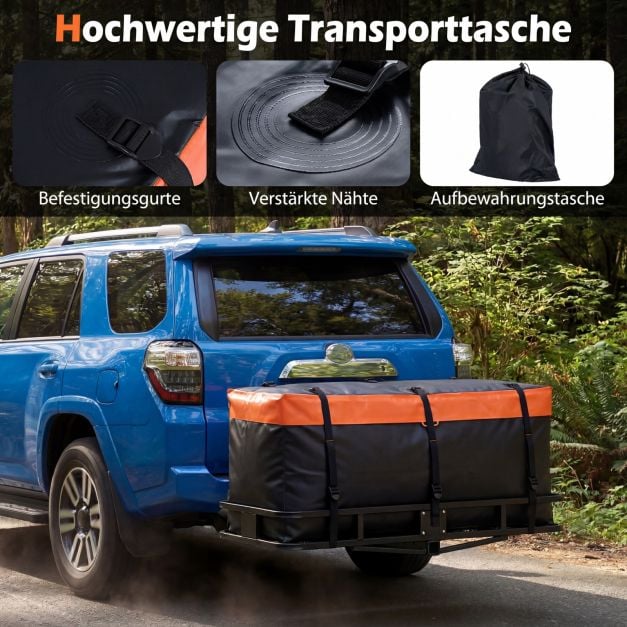 Coast Gepäcktasche für Anhängerkupplungsträger – 255 l – 129 x 42 x 45 cm – Orange und Schwarz