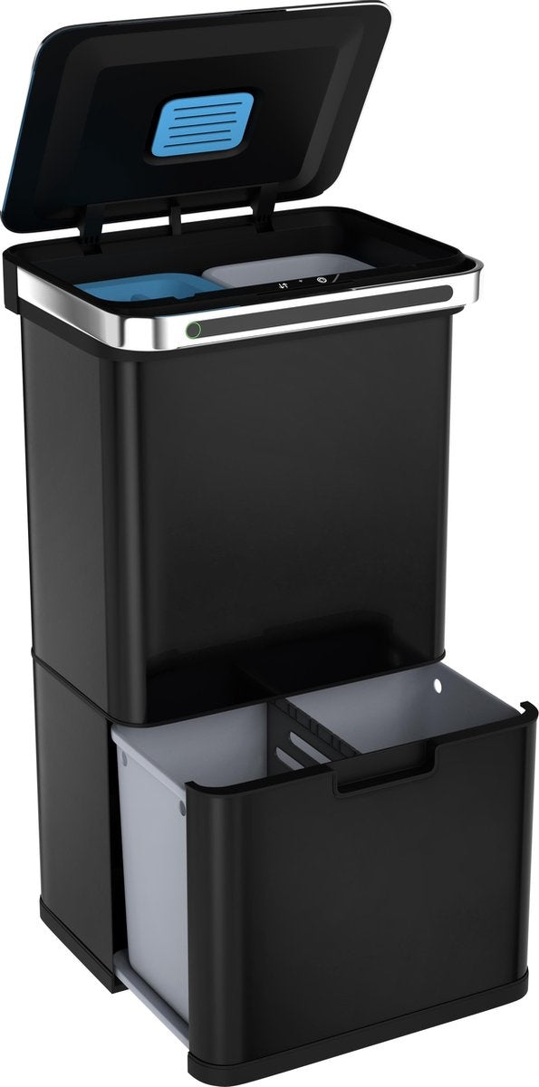 StangVollby Halden Abfalleimer mit Sensor - 60 L (2Ã—18L + 2Ã—12L) - Schwarz - 4 Fächer - Automatischer Luftfilter