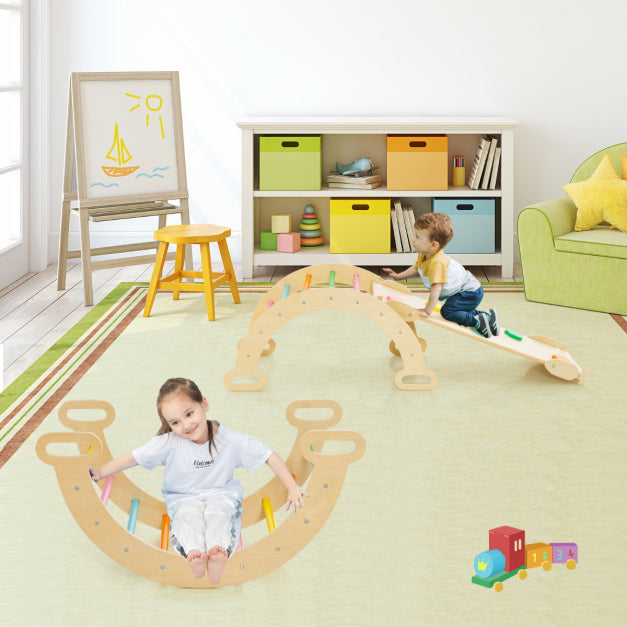 Coast 4-in-1 Holz-Kletterregal-Set - Kletterdreieck, Kletterbogen, Doppelseitige Rutsche/Kletterrampe, 50 kg belastbar - Verschiedene Abmessungen - Buchenholz - Farbenfroh