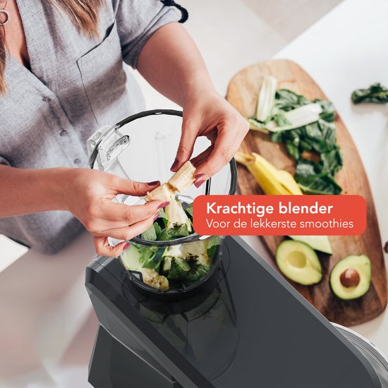 KitchenBrothers Küchenroboter - 6-in-1 Küchenroboter - 1500W - Mit Fleischwolf, Mixer und 15 Zubehörteilen - 6,2L Edelstahlschüssel - Anthrazit