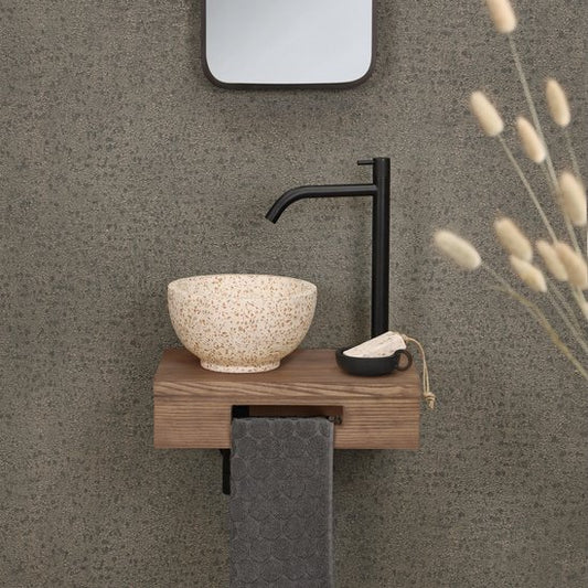 Differnz Waschbeckenablage 40x25x10cm rechteckig mit Handtuchhalter Eiche braun