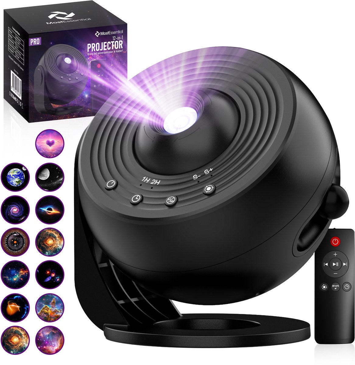 MostEssential Projektorlampe PRO Edition 12-in-1 Galaxy Projektor - Ø 11,8 cm - Farbe: Schwarz