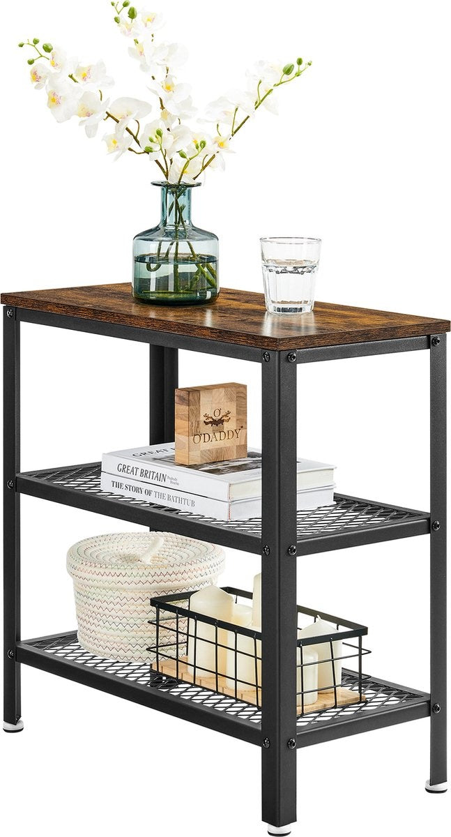 O'DADDYÂ® Wandtisch - Beistelltisch Industrial - mit 2 Netzablagen - Beistelltisch 60x30x60 cm - Flurtisch - Farbe braun