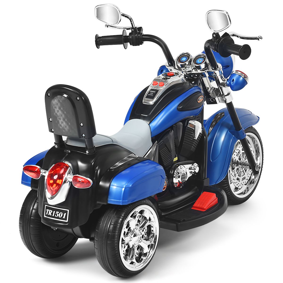Coast Elektromotorrad für Kinder – Chopper-Stil – Verstellbarer Scheinwerfer – Musikfunktion – Blau und Schwarz – 91 x 48 x 64 cm