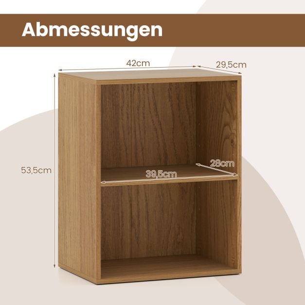Coast Bücherregal mit 2 offenen Fächern – verstellbare Einlegeböden – 42 x 29,5 x 53,5 cm – Natur
