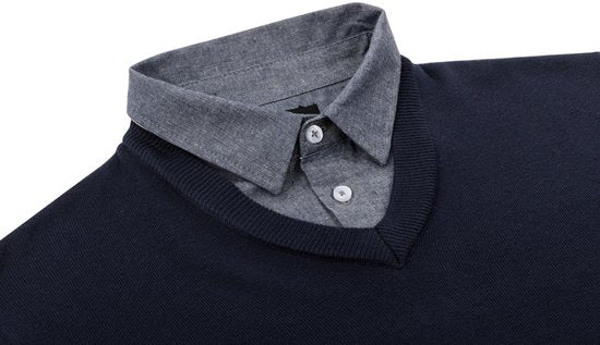 Milanoro - Herren Pullover mit Hemdkragen - Navy - M