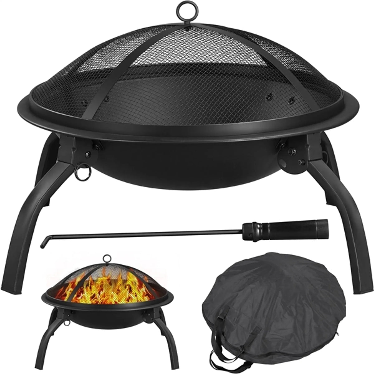 Yaheetech Zusammenklappbare Feuerschale 54 x 38,5 cm mit Tragetasche – Schwarz – Metall