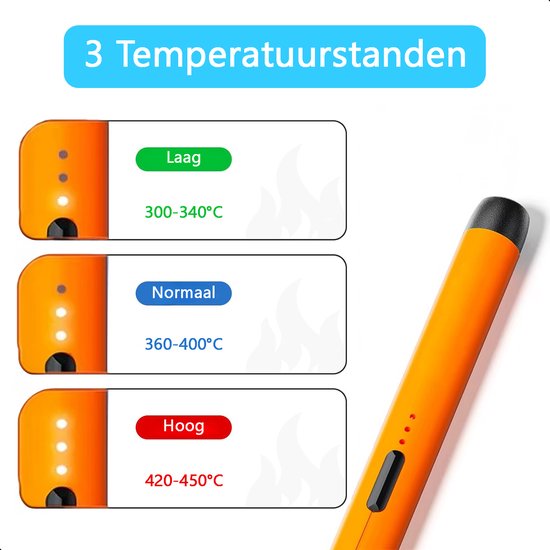 Tech Essentials Kabelloses Lötkolben - 8W - USB-C - Mit Dose - Kit - Feinlöten - Stift - Batterie - Lötset - Löten - Elektrowerkzeug - Orange