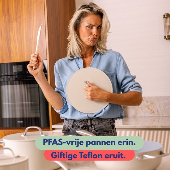 Safecourt 7-teiliges Pfannenset - PFAS- und PTFE-frei - Antihaftbeschichtung und leichte Reinigung - Induktion, Elektro, Keramik und Gas