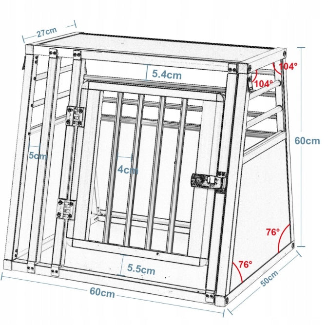 Woltu Aluminium-Hundebox für das Auto mit Schlüssel – Schwarz – 50 x 60 x 60 cm