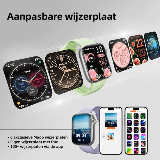 Maoo ProWatch AMOLED Smartwatch Damen und Herren - Milaneseband und 3 Silikonbänder - Schrittzähler - Herzfrequenzmesser - Blutdruckmesser - Schlafmonitor - Multisport - Geeignet für Android und iOS - Silber