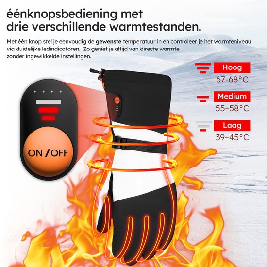 Saaf Heizhandschuhe Weiß - 3 Heizstufen - 68°C - Inklusive 2x 2700mAh Powerbanks - Größe S