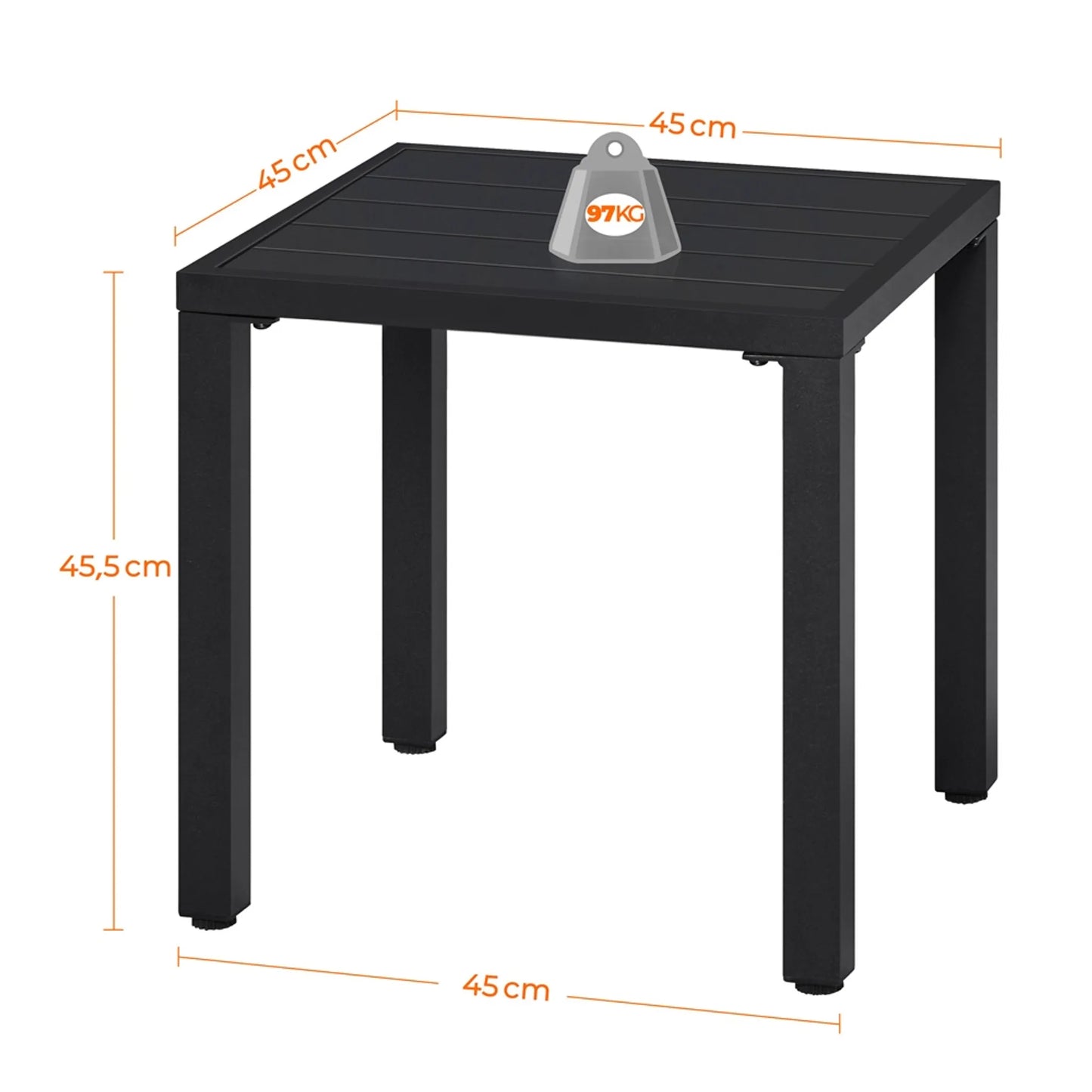 Yaheetech Outdoor Beistelltisch Quadratisch - Ausgestattet mit Latten-Tischplatte und elektrophoretische Pulverbeschichtung und Support Bar - Für Garten Balkon und Terrasse - Schwarzes Metall - 45 x 45 x 45,5 cm
