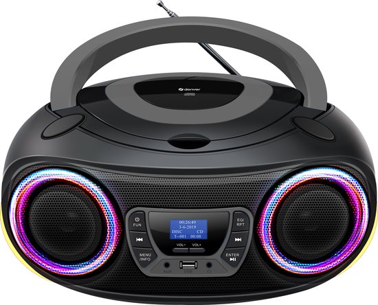 Denver Tragbares DAB-Radio CD-Player Kinder - Bluetooth - Lichteffekte - Boombox - AUX - FM - TDB212GREY