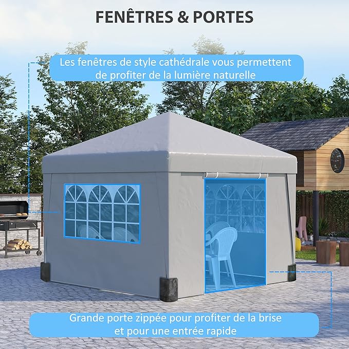 Outsunny Gartenpavillon, Pop-up, faltbar, Pavillon, Partyzelt, 3 x 3 m, UV-Schutz 30+, mit Fenstern, Seitenwänden, Transporttasche, Sandsäcken, grau