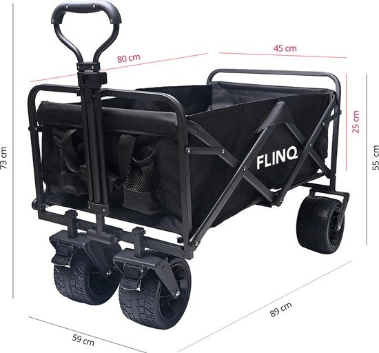 FlinQ Wagon - Zusammenklappbar - Schwenkbare Räder - 130KG Tragfähigkeit - 100L Fassungsvermögen - Schwarz