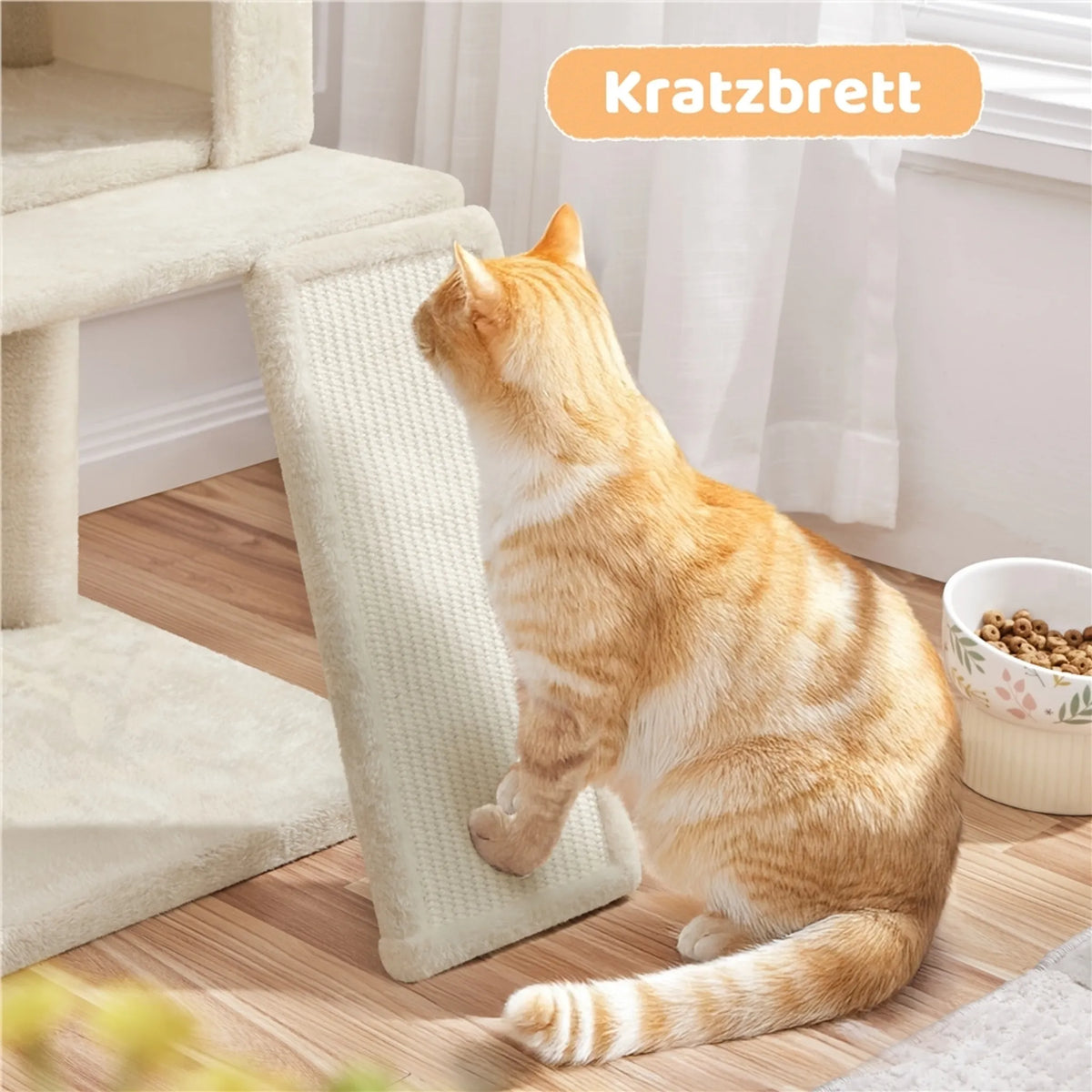 Yaheetech Katzenpfosten mit 2 Katzenhäusern - ausgestattet mit Sisalkratzbaum und Kratzbrett und Aussichtsplattform - für kleine und mittelgroße Katzen - beigefarbener Plüsch und Spanplatte - 60 x 45 x 106 cm