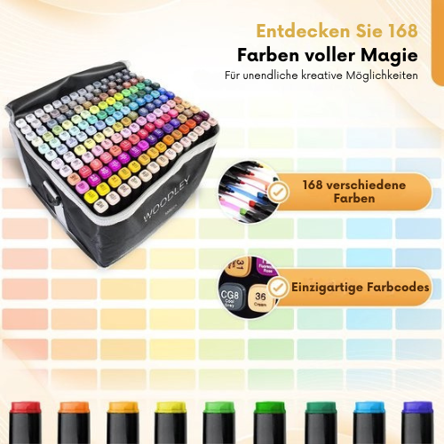 Woodley - Double-sided Markers - Doppelseitige Marker - Twinmarker - Für Erwachsene und Kinder - 168 Farben