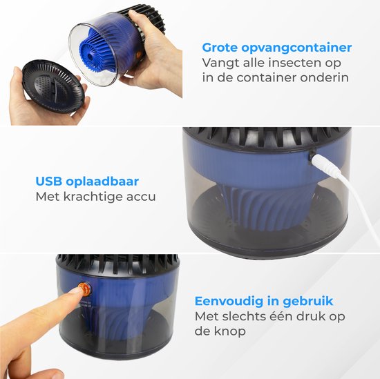 Nuvance - Mückenlampe - Kabellos & Wiederaufladbar - Mückenfalle - UV Led - Mückenlampe für Innen und Außen - Insektenlampe - Inkl. Auffangschale & Reinigungsbürste - Insektenlampen