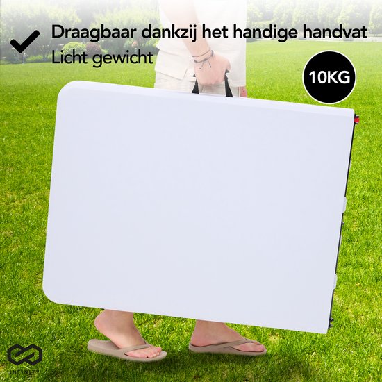 Infinity Goods Zusammenklappbarer Tisch - Klapptisch - 180 x 70 x 74 cm - Campingtisch - Gartentisch - Tragbar - Weiß