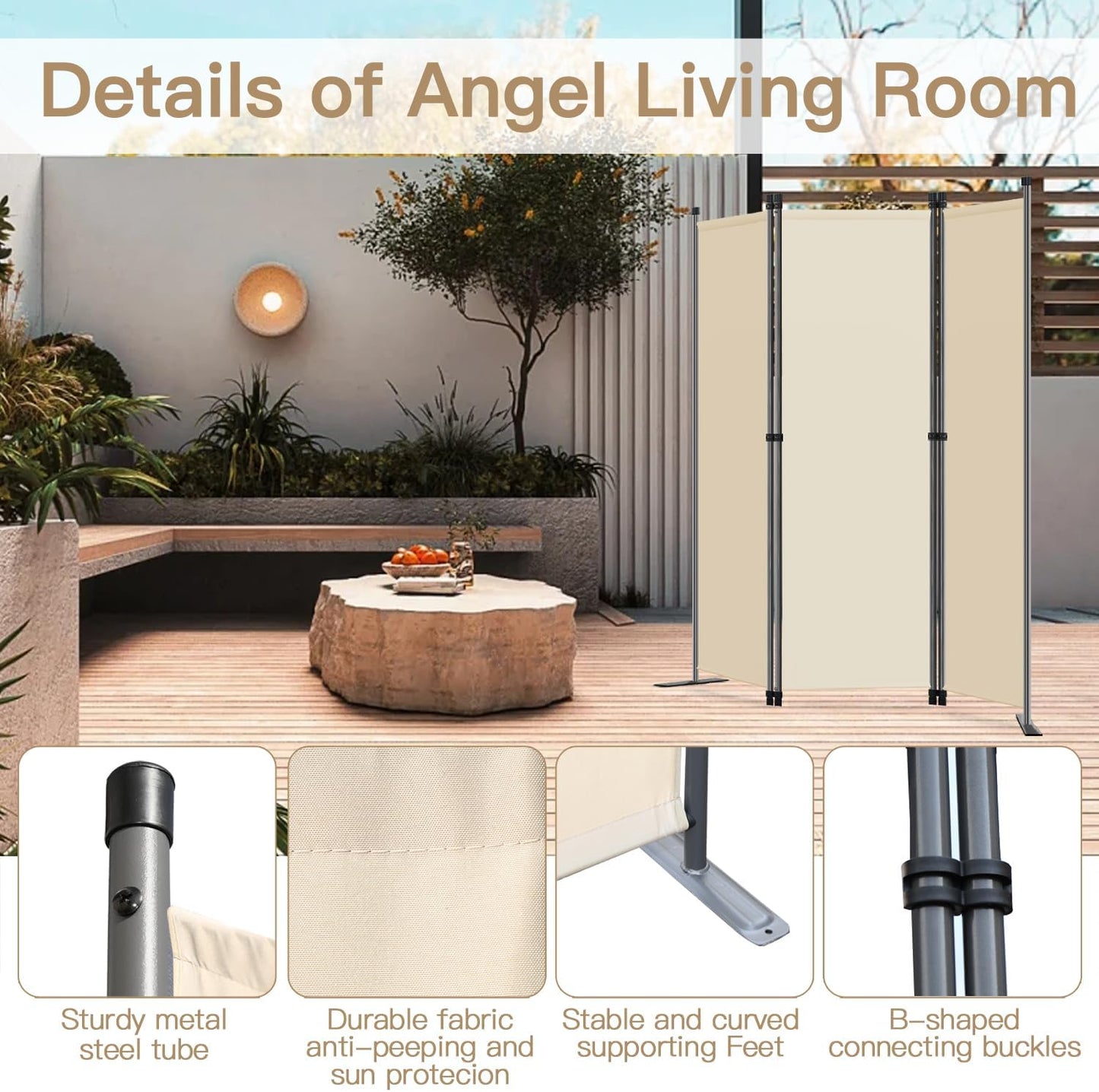 Angel Living Faltwand - 3 Paneele - 168 x 165 cm - Beige