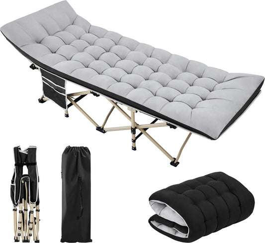 Yaheetech Camping Bett faltbar - Ausgestattet mit bequemer Matratze und praktischer Tragetasche und Seitenfächer - Für Camping und Gästezimmer - Schwarzes Metall und 600D Oxford Gewebe - 191 x 67 x 56 cm