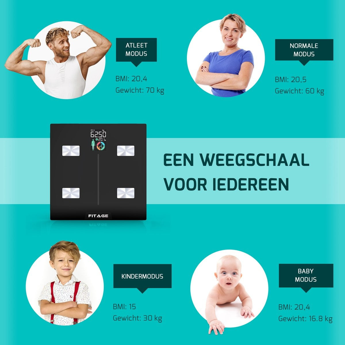 FITAGE LCD-Waage Personenwaage Digital - Intelligente Waage mit 17x Körperanalyse - Waagen - FITAGE App