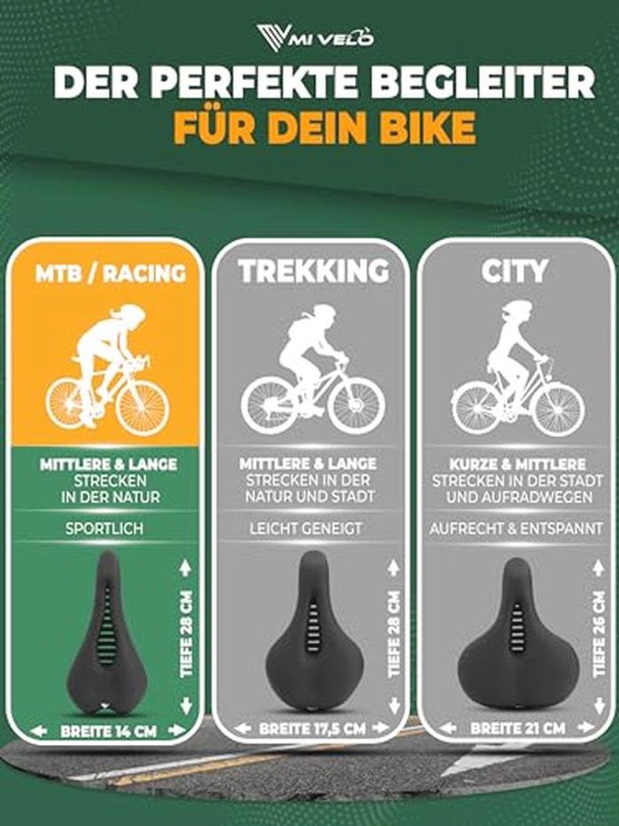 MIVELO Comfort Pro Fahrradsattel für Damen und Herren – Ergonomischer Memory-Schaum – Schwarz